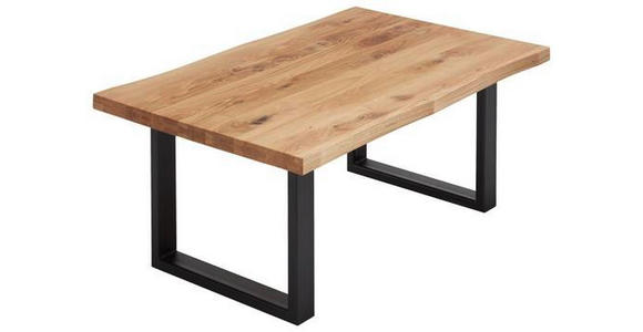 COUCHTISCH Eiche massiv 110/70/45 cm rechteckig Schwarz, Eichefarben  - Eichefarben/Schwarz, Design, Holz/Metall (110/70/45cm) - Linea Natura