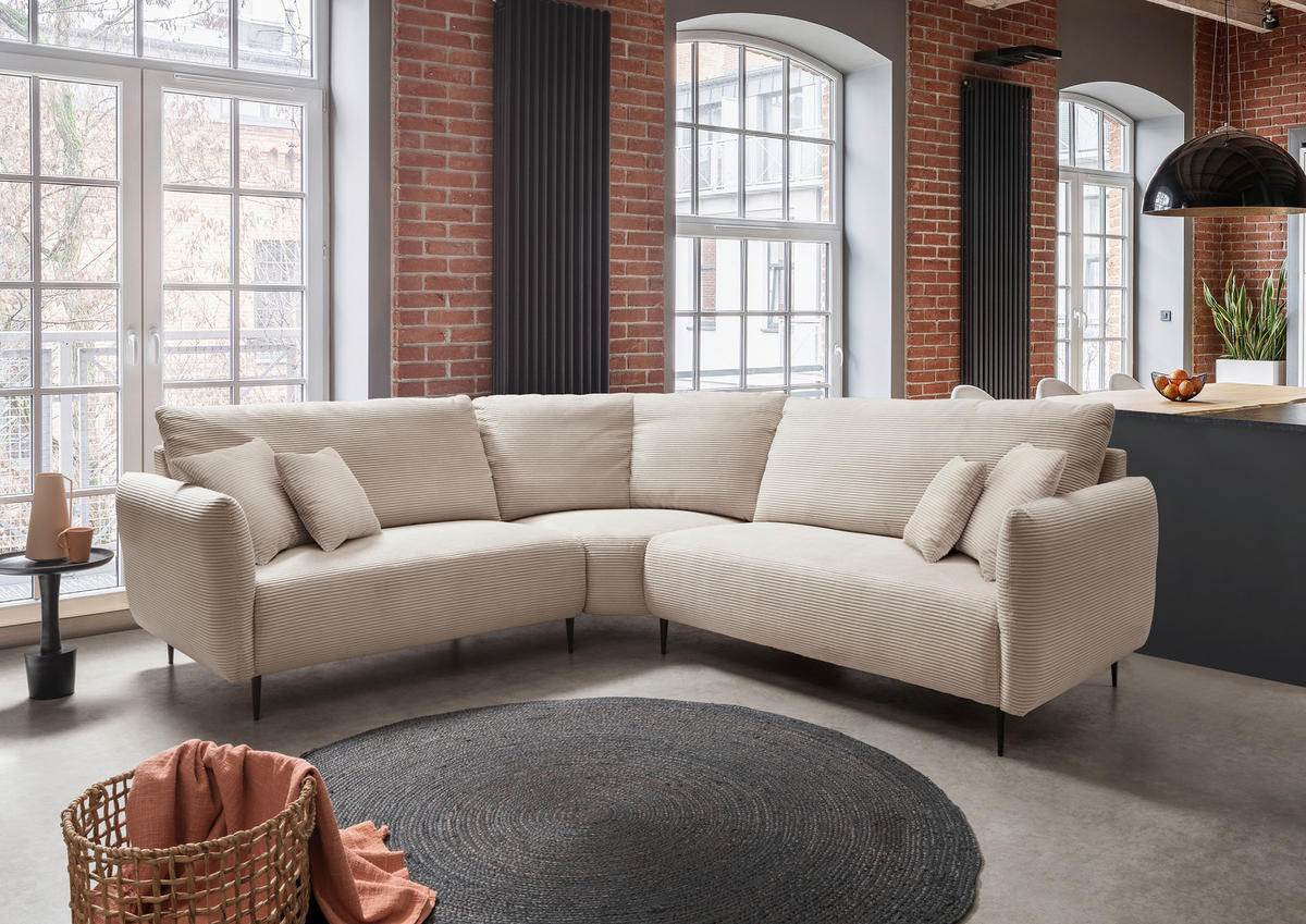 ECKSOFA in Cord Beige  - Beige/Schwarz, Design, Textil/Metall (256/256cm) - Livetastic