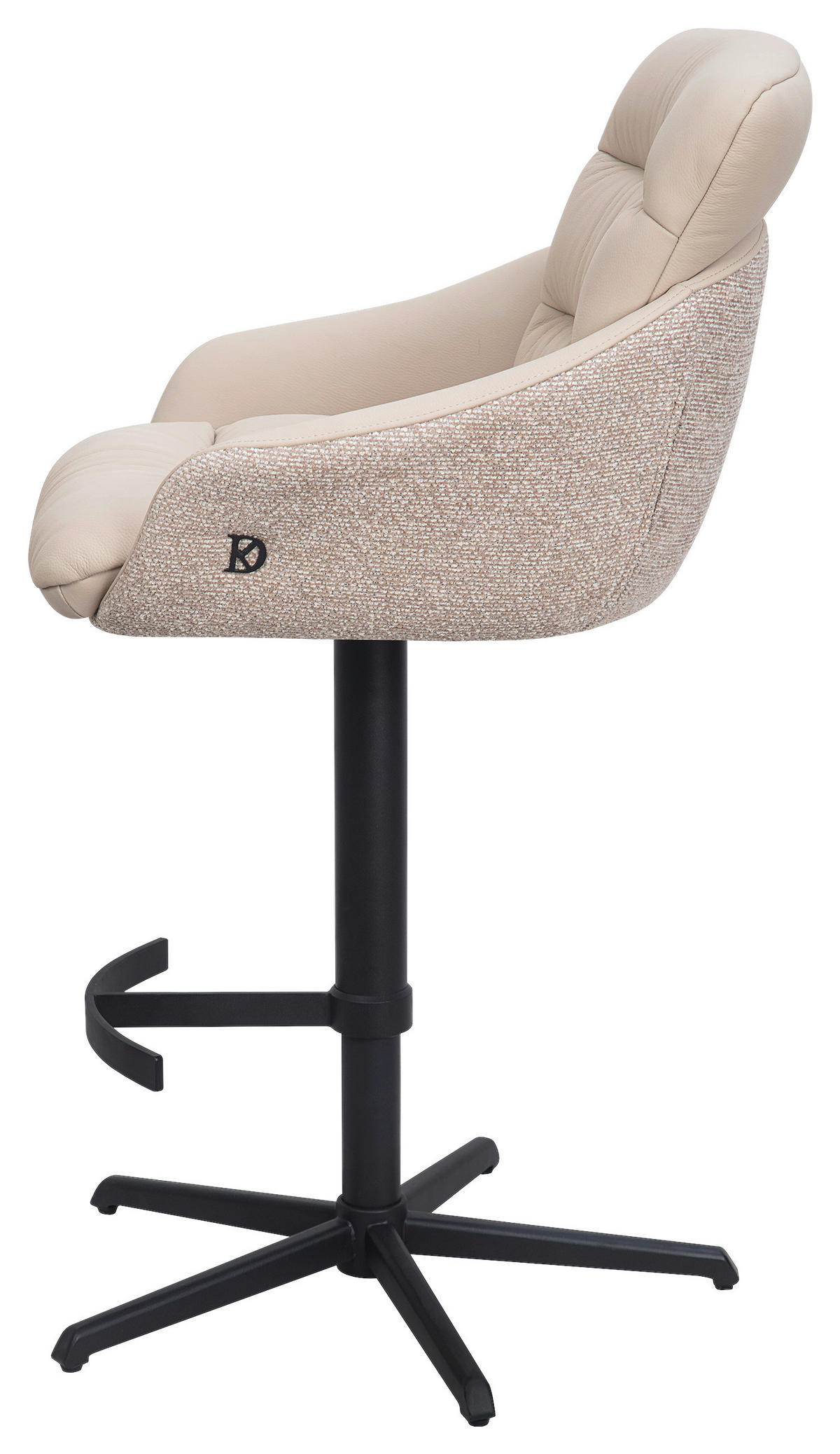 BARHOCKER Webstoff Echtleder Beige Stahl Sitzfläche 360° drehbar, inklusive Armlehnen, automatische Rückholfunktion  - Beige, Design, Leder/Textil (58/103/120/61cm) - Dieter Knoll