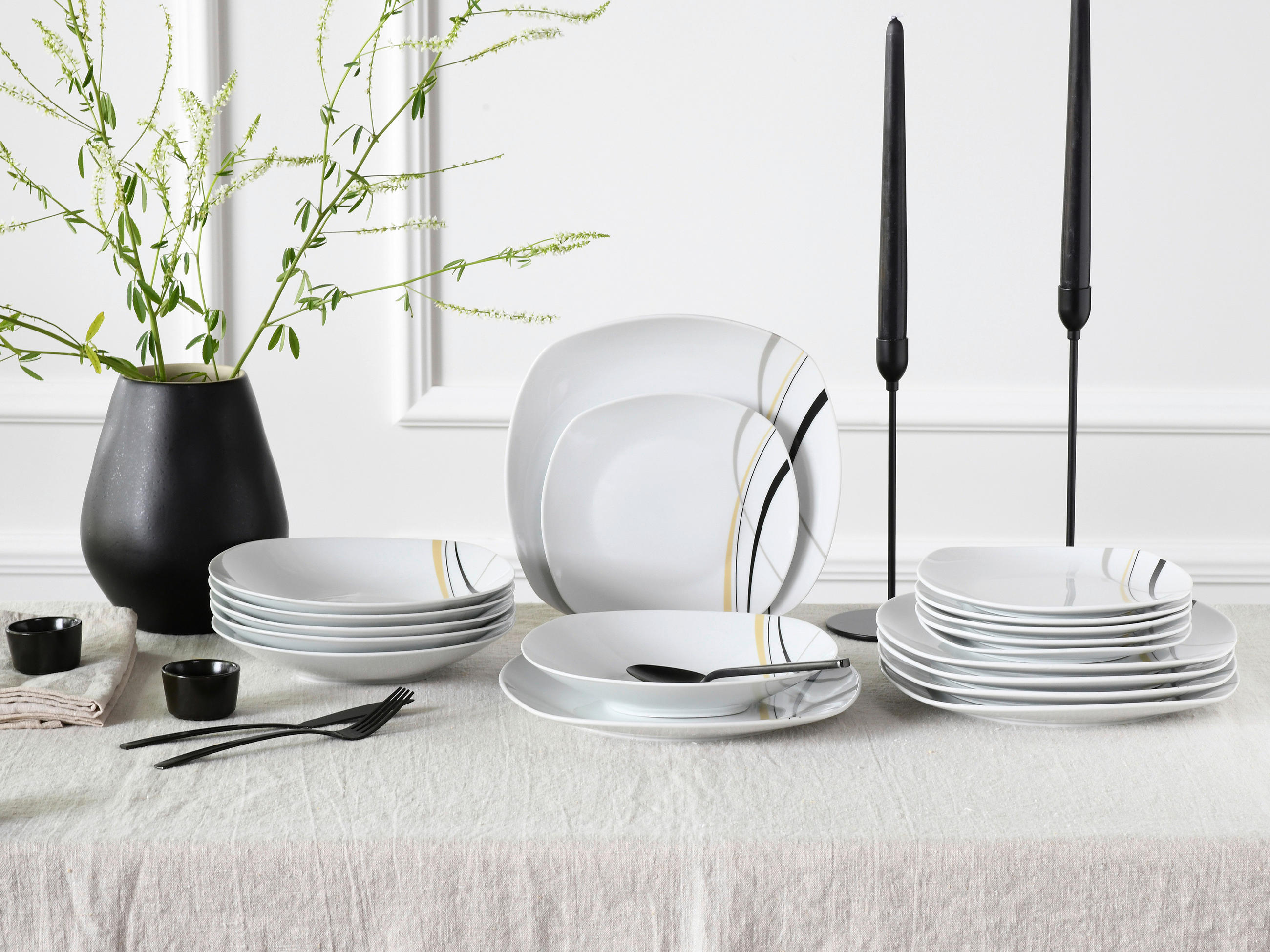 TAFELSERVICE Grau, Weiß 18-teilig Square City Line  - Weiß/Grau, Trend, Keramik - Creatable
