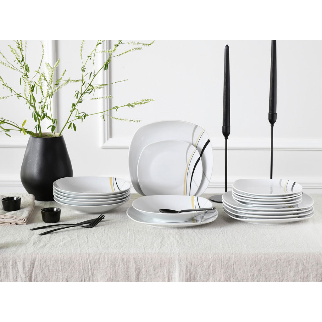 Thumbnail - Creatable Tafelservice Square City Line, Grau, Weiß, Keramik, 18-teilig, Streifen, lebensmittelecht, stapelbar, Essen & ...