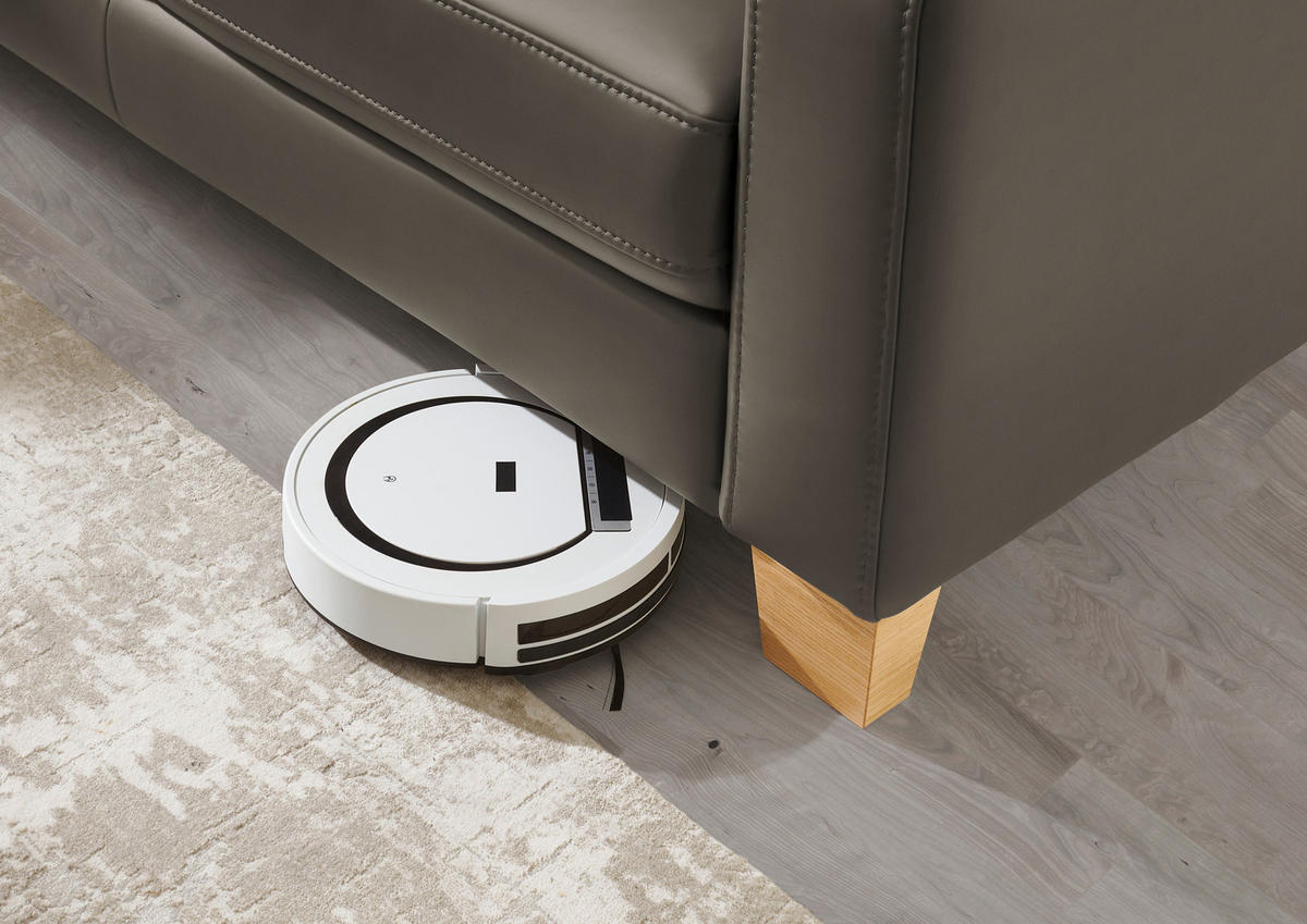 ECKSOFA in Echtleder Graubraun  - Eiche Bianco/Graubraun, Natur, Leder/Holz (235/257cm) - Valdera