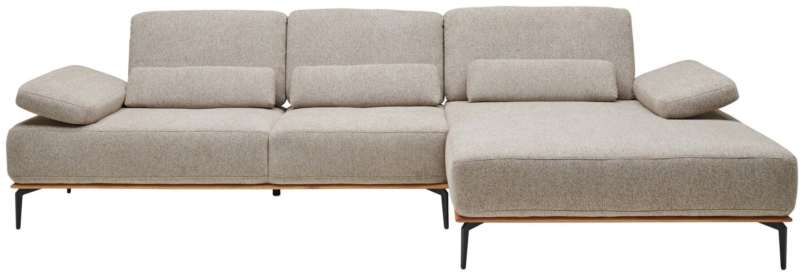 ECKSOFA in Flachgewebe Hellbraun  - Hellbraun/Schwarz, Natur, Holz/Textil (314/176cm) - Valnatura