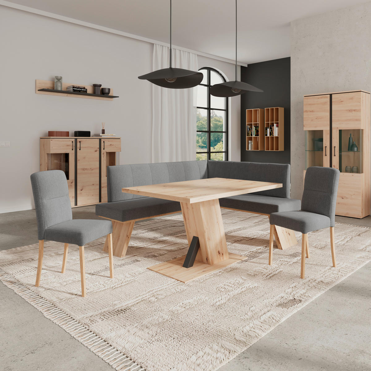 ECKBANK 185/150 cm Webstoff Anthrazit   - Eichefarben/Anthrazit, KONVENTIONELL, Textil (185/150cm)