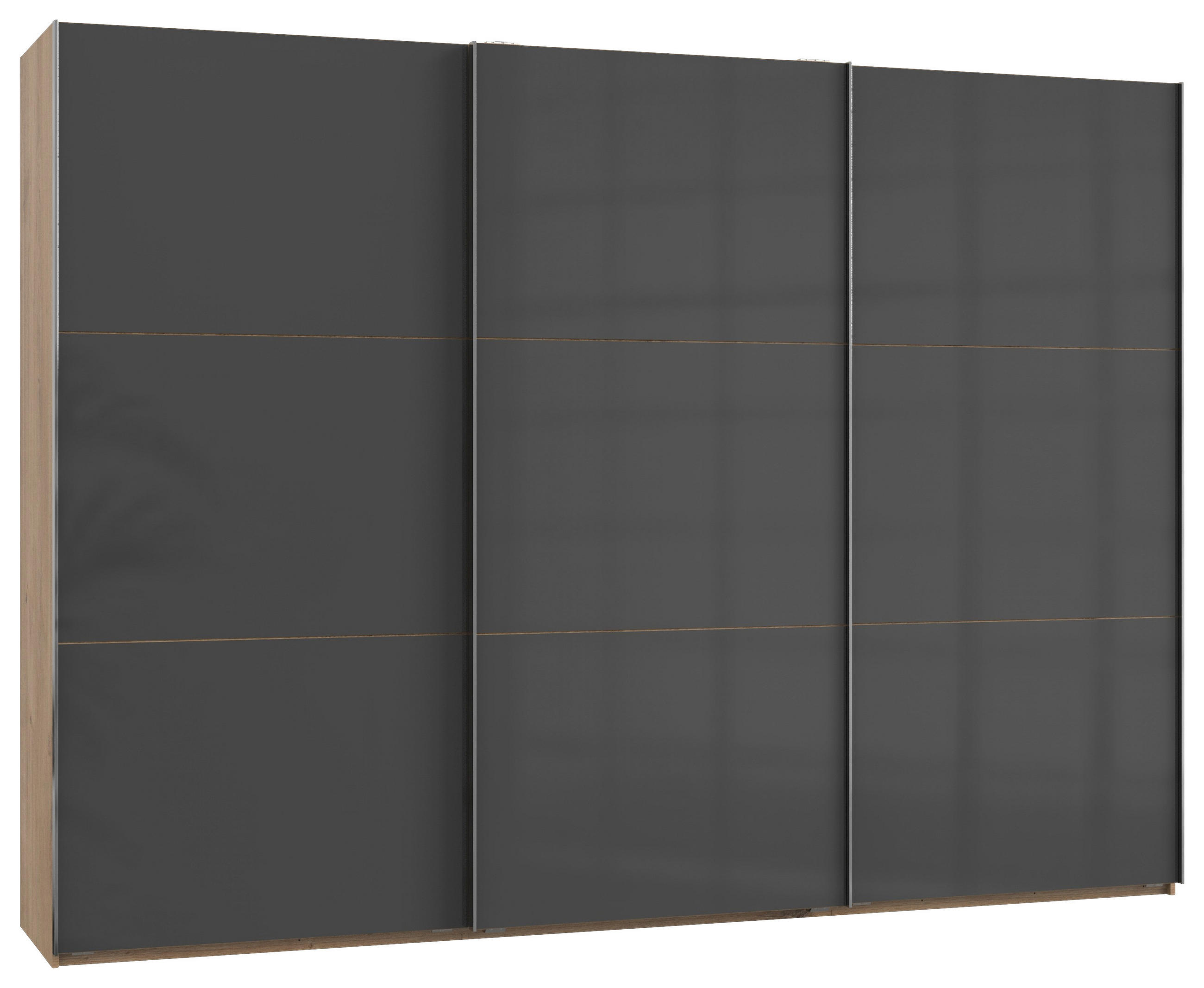 SCHWEBETÜRENSCHRANK 300/216/65 cm 3-türig Grau, Eichefarben  - Chromfarben/Eichefarben, MODERN, Holzwerkstoff (300/216/65cm) - MID.YOU