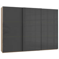 SCHWEBETÜRENSCHRANK  in Eichefarben, Grau  - Chromfarben/Eichefarben, MODERN, Holzwerkstoff (300/216/65cm) - MID.YOU