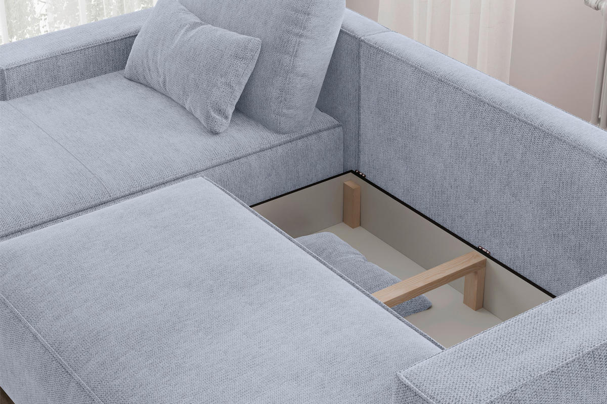 ECKSCHLAFSOFA  mit Rücken echt Chenille Hellblau  - Schwarz/Hellblau, MODERN, Kunststoff/Textil (154/247cm) - Livetastic