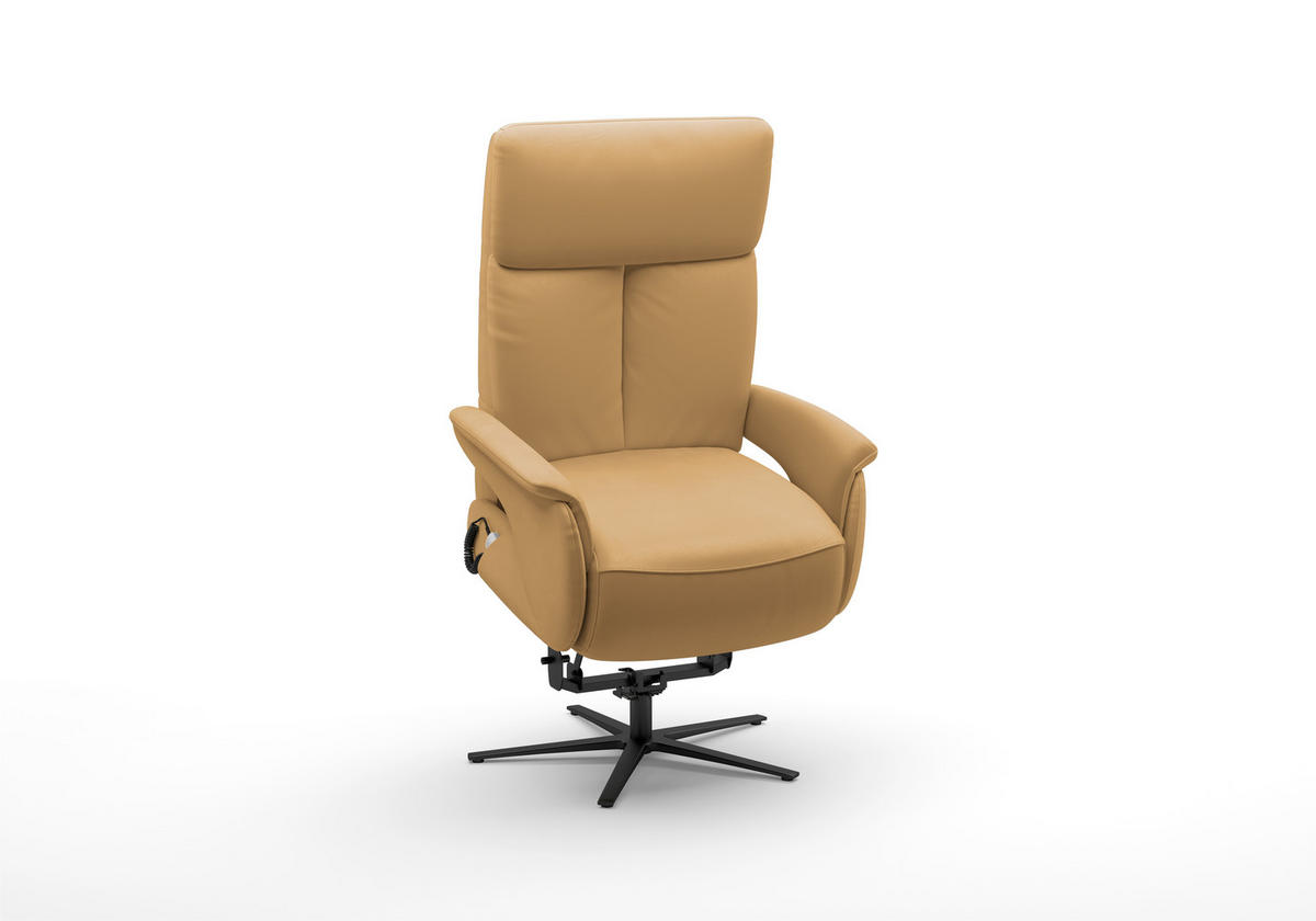 RELAXSESSEL TV TRIPLE SEVEN XTRA LARGE XL Echtleder Kopfteilverstellung, Aufstehhilfe, Fußteilverstellung, Rücken echt    - Currygelb/Schwarz, Basics, Leder/Metall (86/120/86cm) - Sit & More