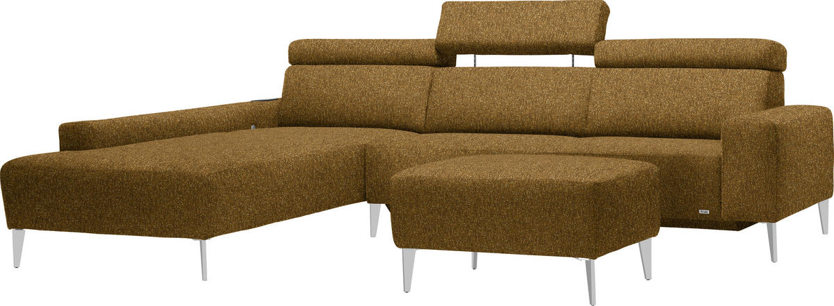 ECKSOFA  in Mikrovelours Senfgelb  205/288 cm  - Senfgelb/Alufarben, Design, Textil (205/288cm) - Sedda