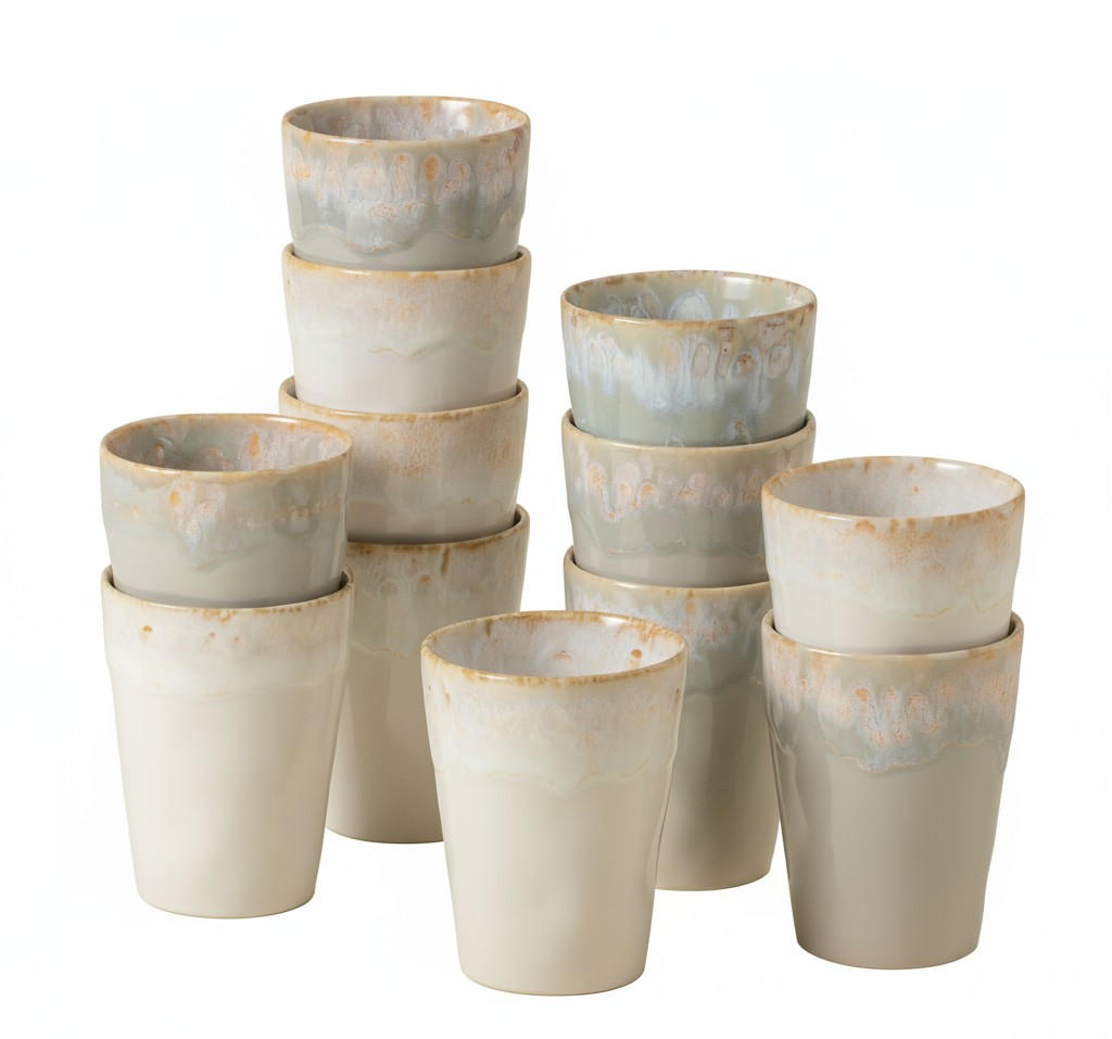 KAFFEEBECHERSET 375ML GRESPRESSO 12-teilig  - Weiß Hochglanz/Hellgrau, Basics, Keramik - Costa Nova