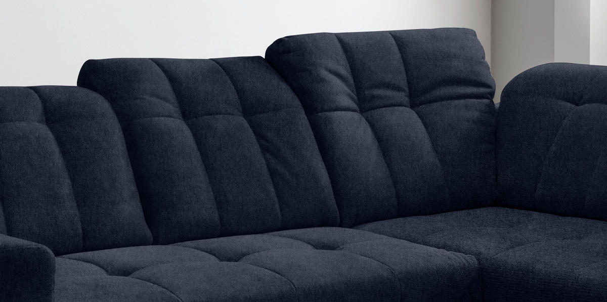 ECKSOFA Dunkelblau Mikrofaser  - Schwarz/Dunkelblau, MODERN, Textil/Metall (261/200cm) - Livetastic