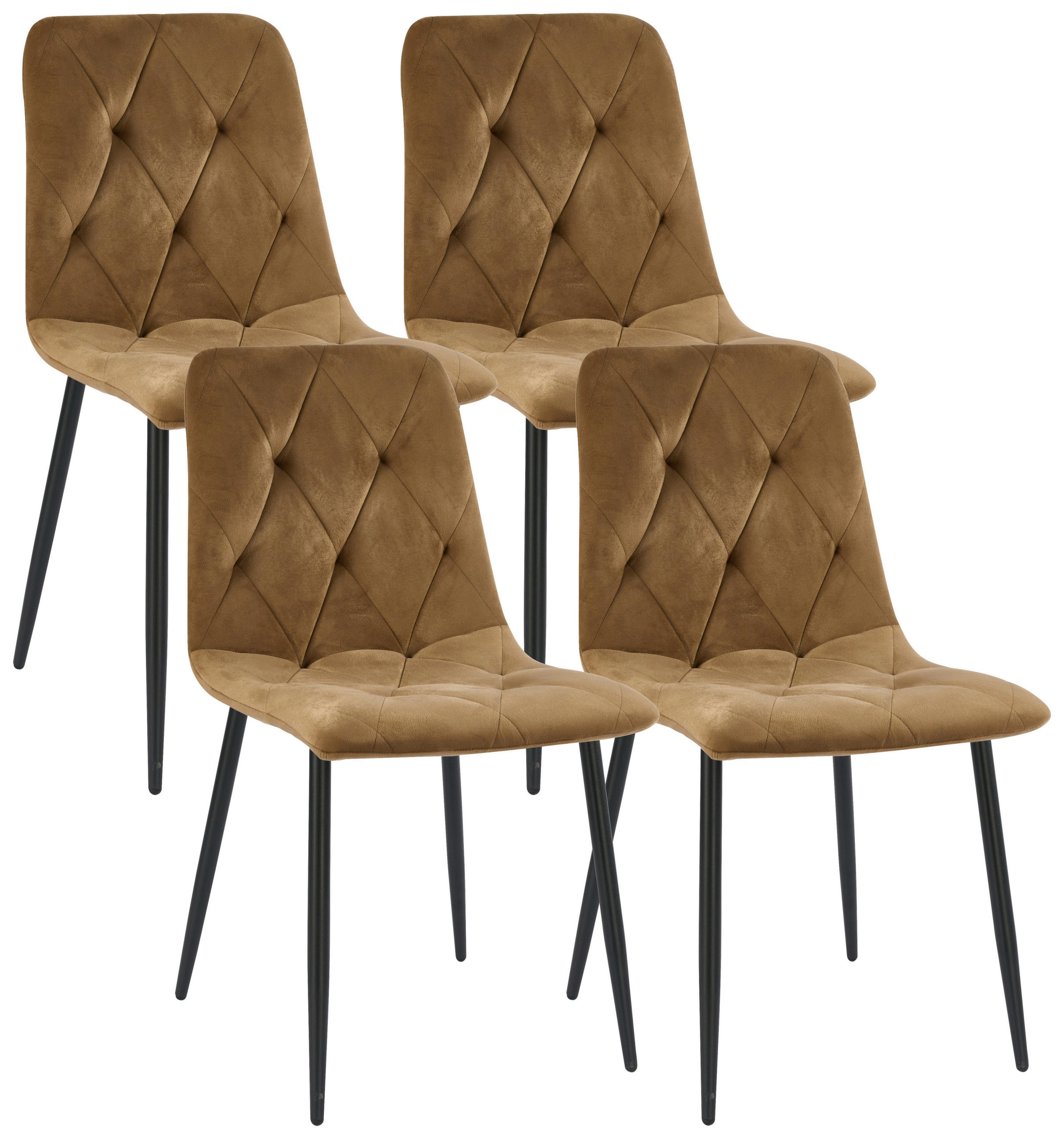 STUHL-SET 4 Stück  in Eisen Samt  - Schwarz/Braun, Design, Textil/Metall (44/86,5/56cm) - Boxxx