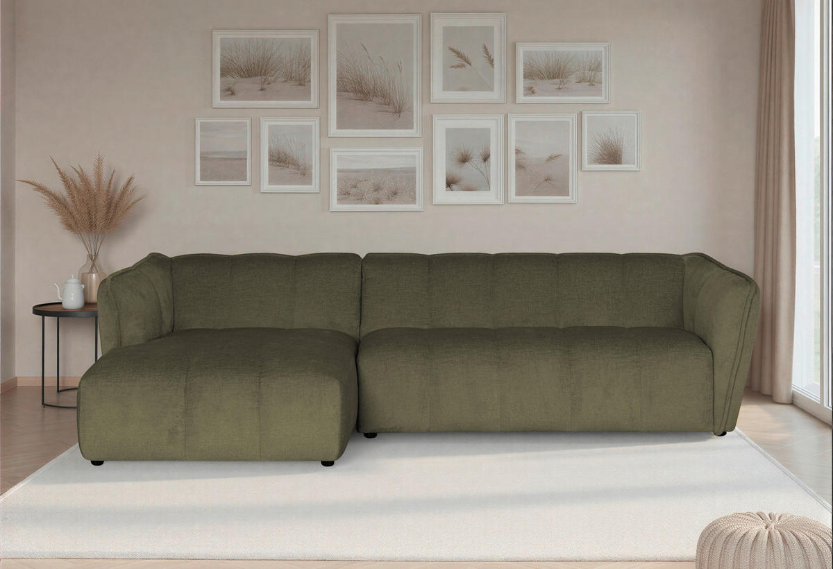 ECKSOFA LIVOLI in Chenille Grün  246/160 cm  - Schwarz/Grün, Design, Textil (246/160cm) - MID.YOU