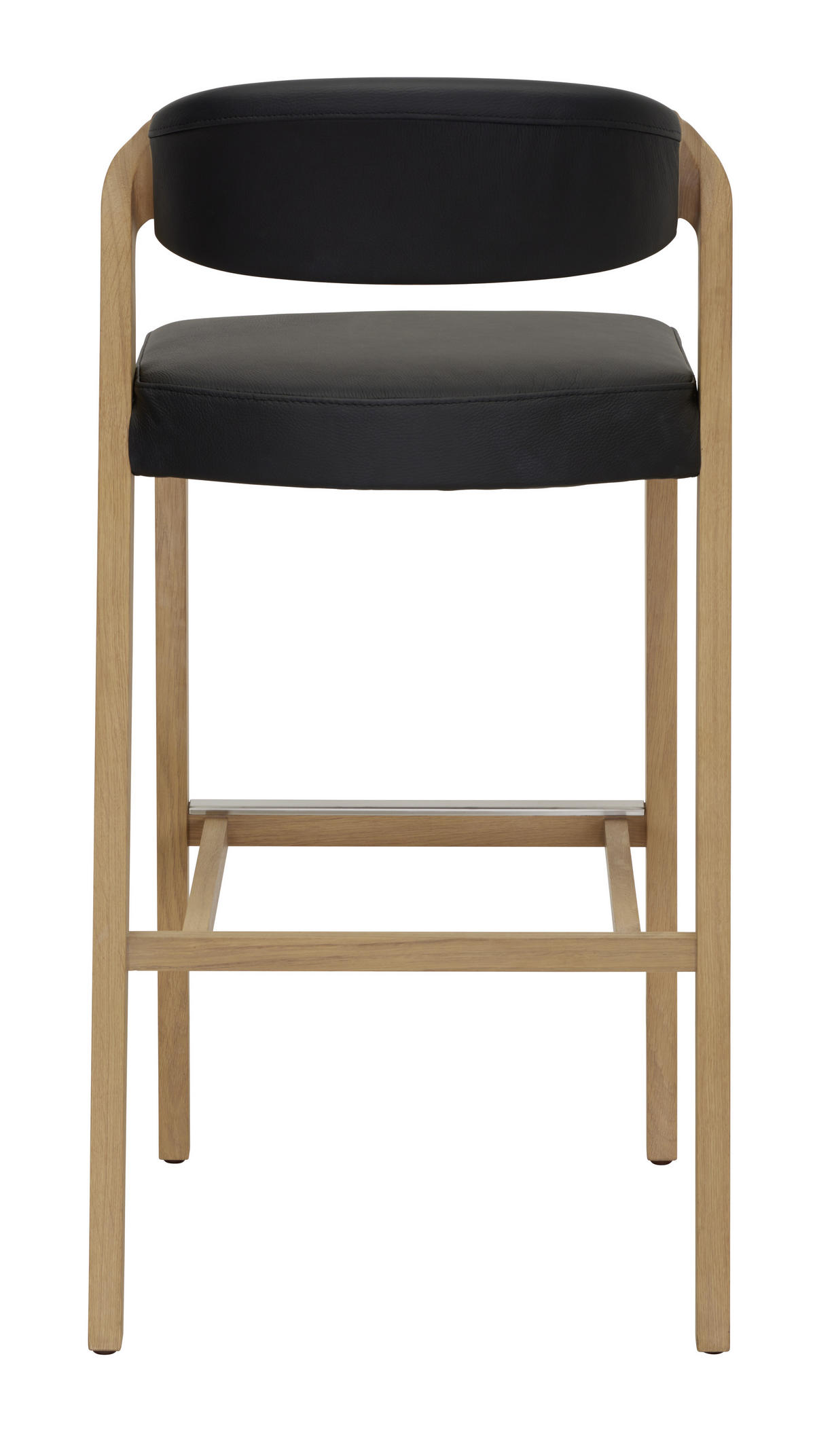 BARHOCKER in Holz, Leder Schwarz, Eichefarben  - Eichefarben/Schwarz, Natur, Leder/Holz (52/103/52cm) - Voglauer