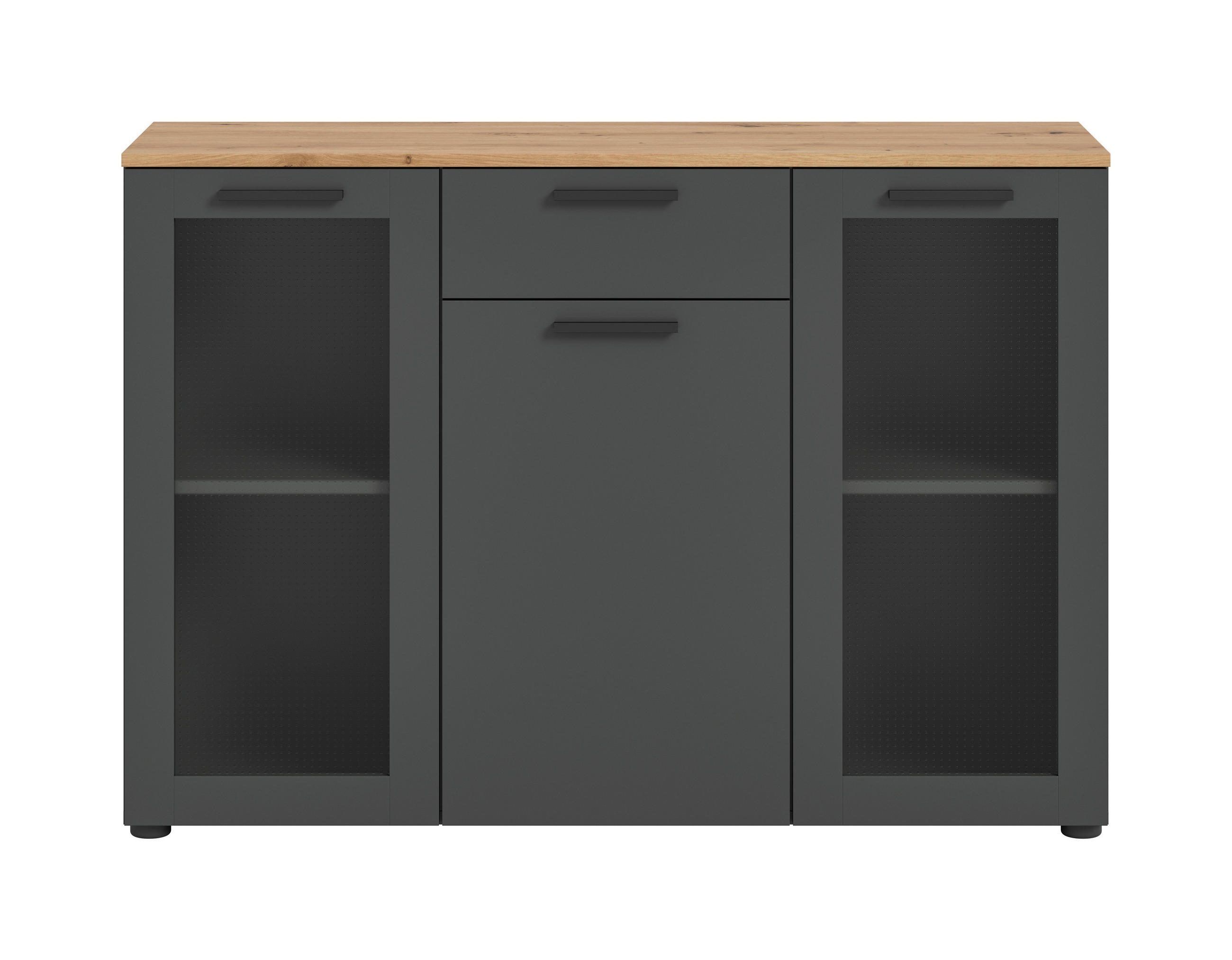 LOWBOARD  in 120/84/38 cm  - Schwarz/Eiche Artisan, Design, Glas/Holzwerkstoff (120/84/38cm) - MID.YOU