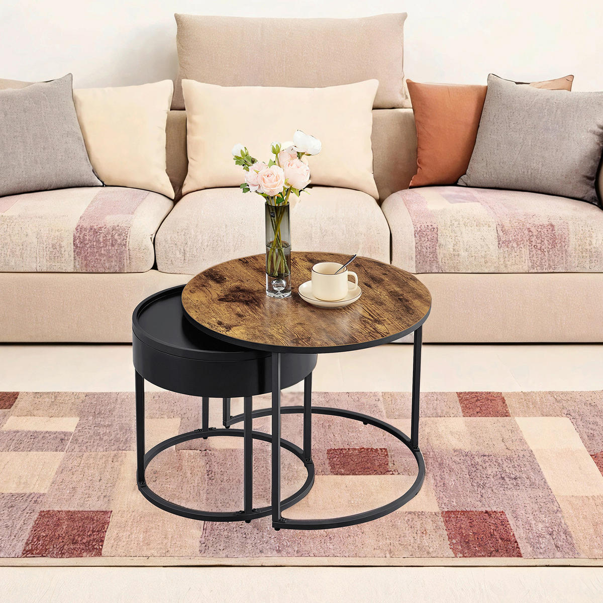 COUCHTISCH 60/60/45 cm Braun, Schwarz  - Schwarz/Braun, MODERN, Holzwerkstoff/Metall (60/60/45cm) - MID.YOU
