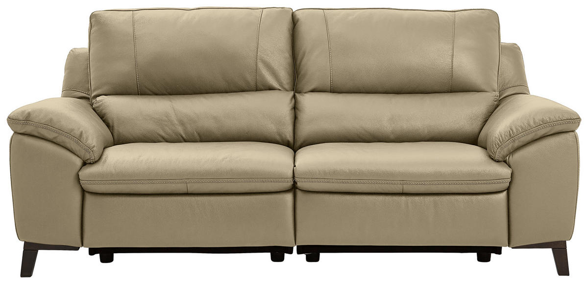 2,5-SITZER in Kombination Echtleder/Lederlook Greige  - Wengefarben/Greige, Design, Leder/Holz (216/97/95-151cm) - Livetastic