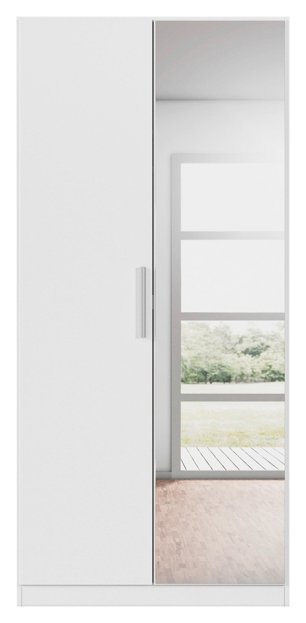 DREHTÜRENSCHRANK 91/197/54 cm,  in Weiß, 2-türig  - Alufarben/Weiß, KONVENTIONELL, Glas/Holzwerkstoff (91/197/54cm) - home24