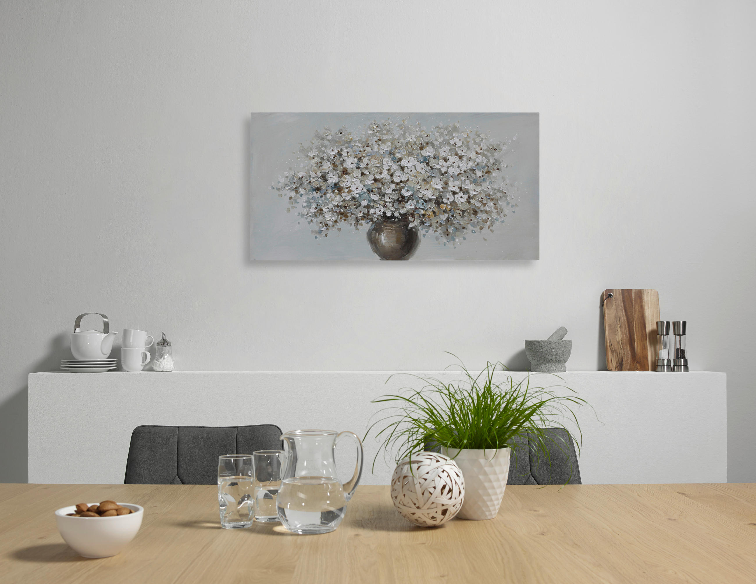 OLJNA SLIKA  120/55 cm   - modra/bela, Konvencionalno, tekstil/les (120/55cm) - Monee