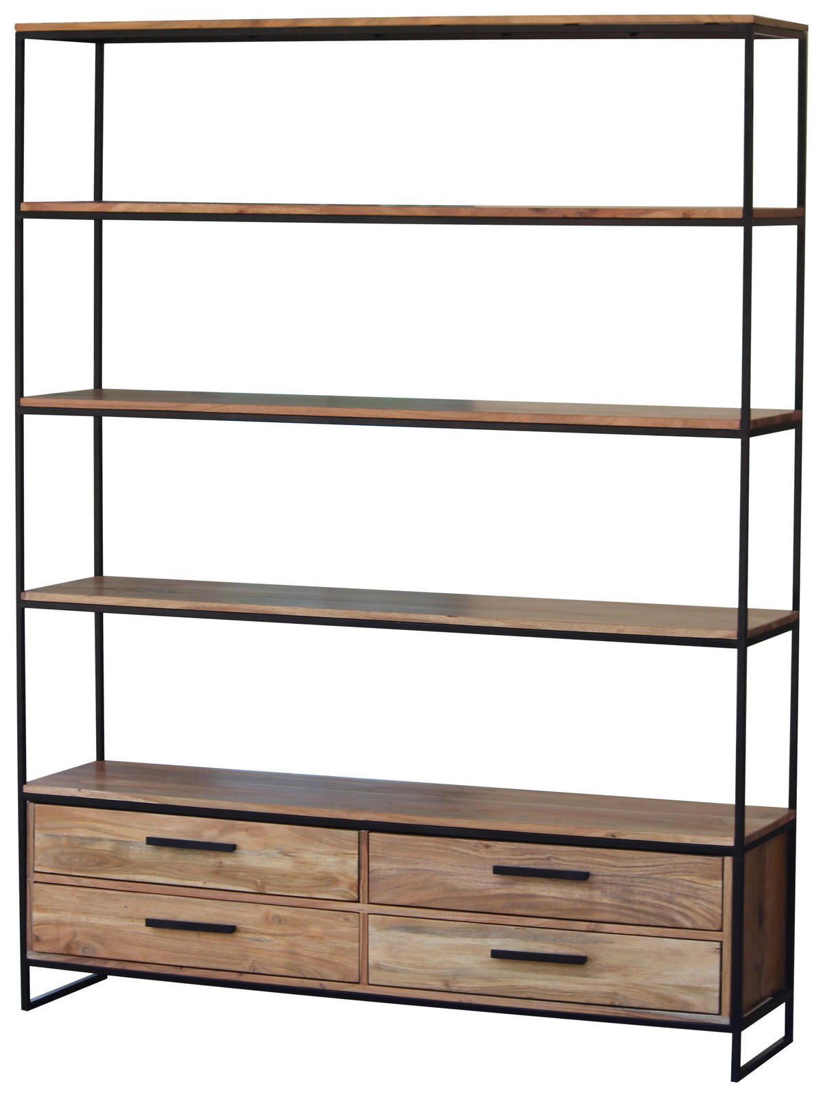 REGAL Akazie massiv Schwarz, Akaziefarben  - Schwarz/Akaziefarben, Design, Holz/Metall (145/190/35cm) - home24