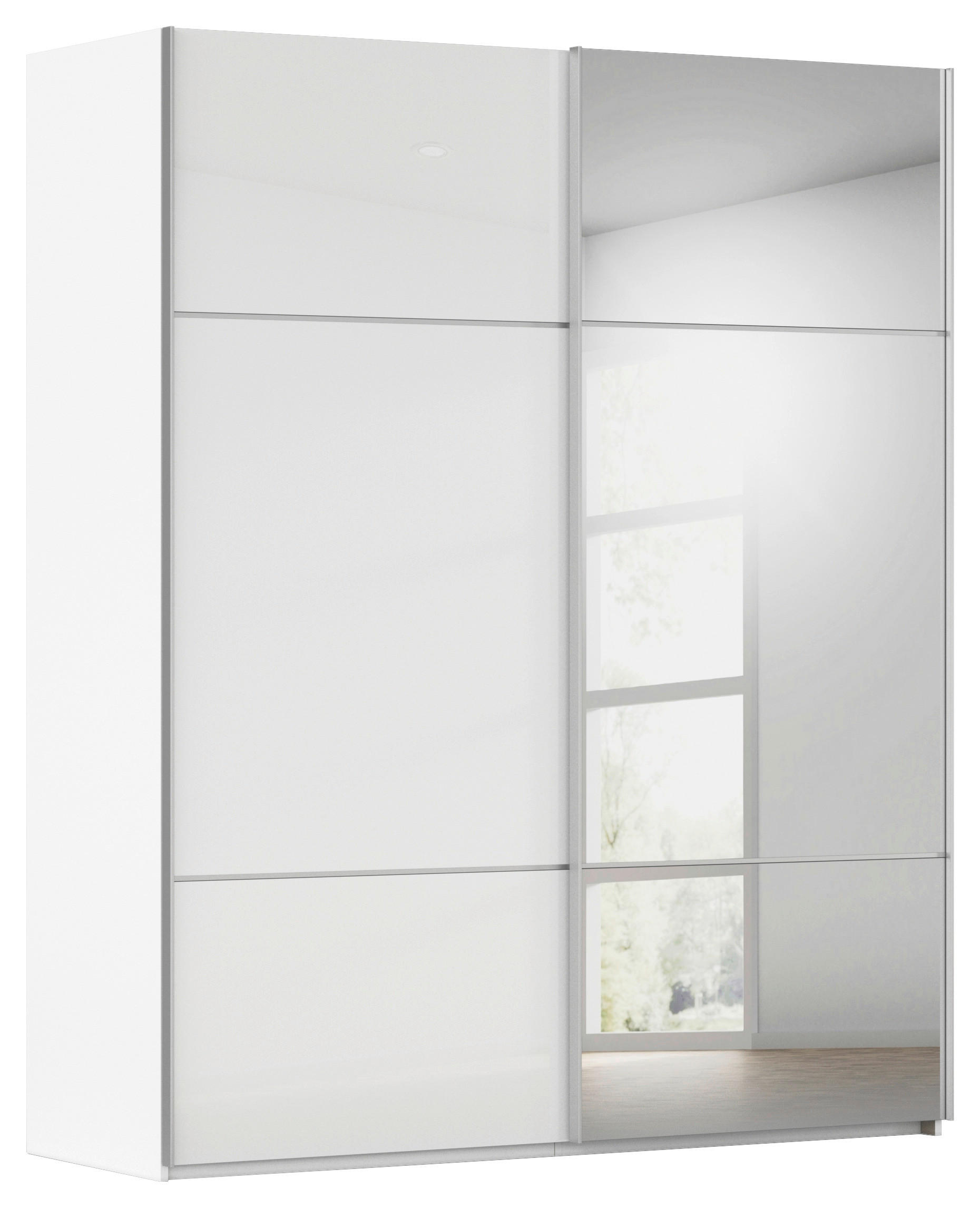 SCHWEBETÜRENSCHRANK in Weiss  - Weiss/Alufarben, Konventionell, Glas/Holzwerkstoff (181/223/68cm) - Novel