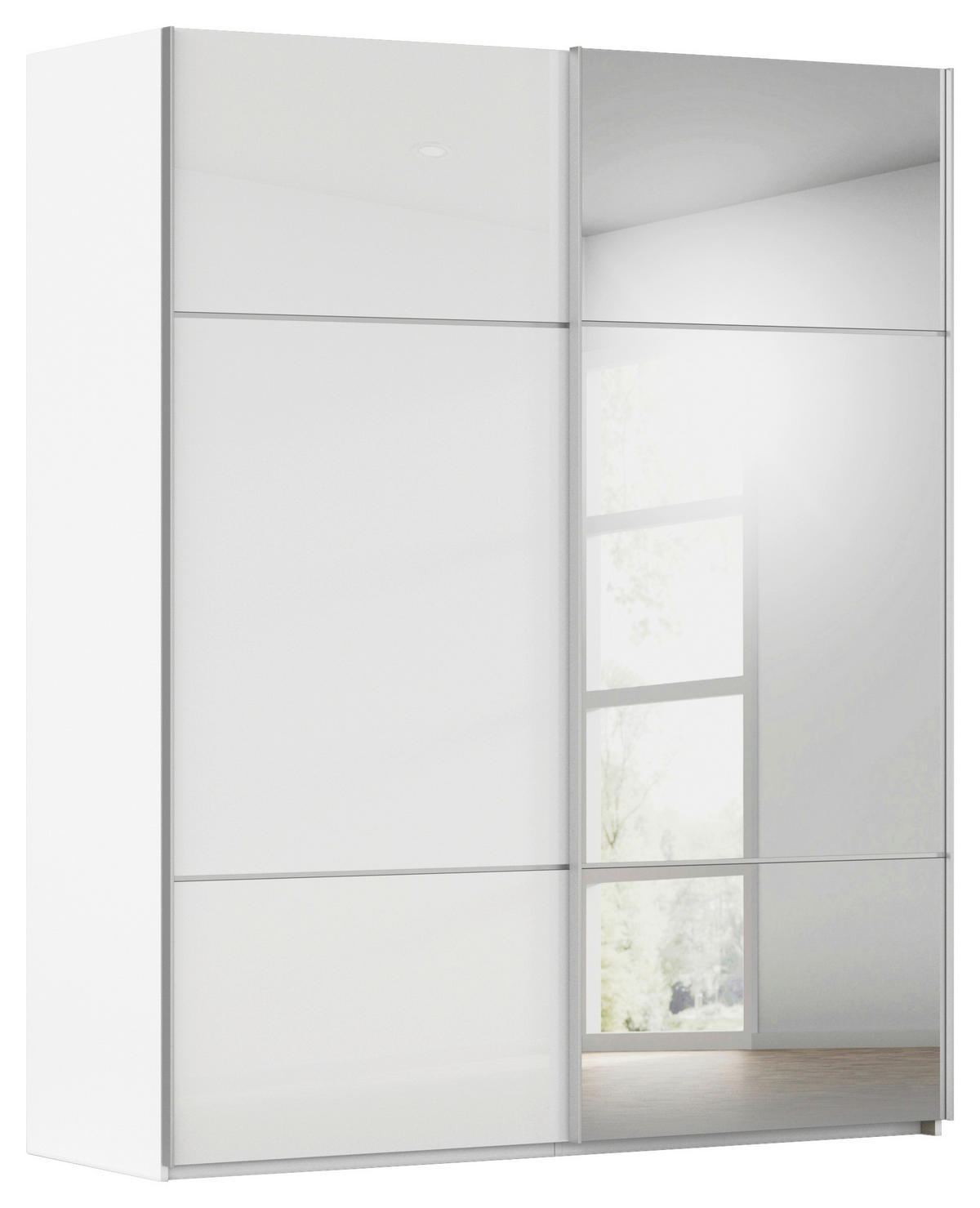 SCHWEBETÜRENSCHRANK  in Weiß  - Alufarben/Weiß, KONVENTIONELL, Glas/Holzwerkstoff (162/223/68cm) - Novel