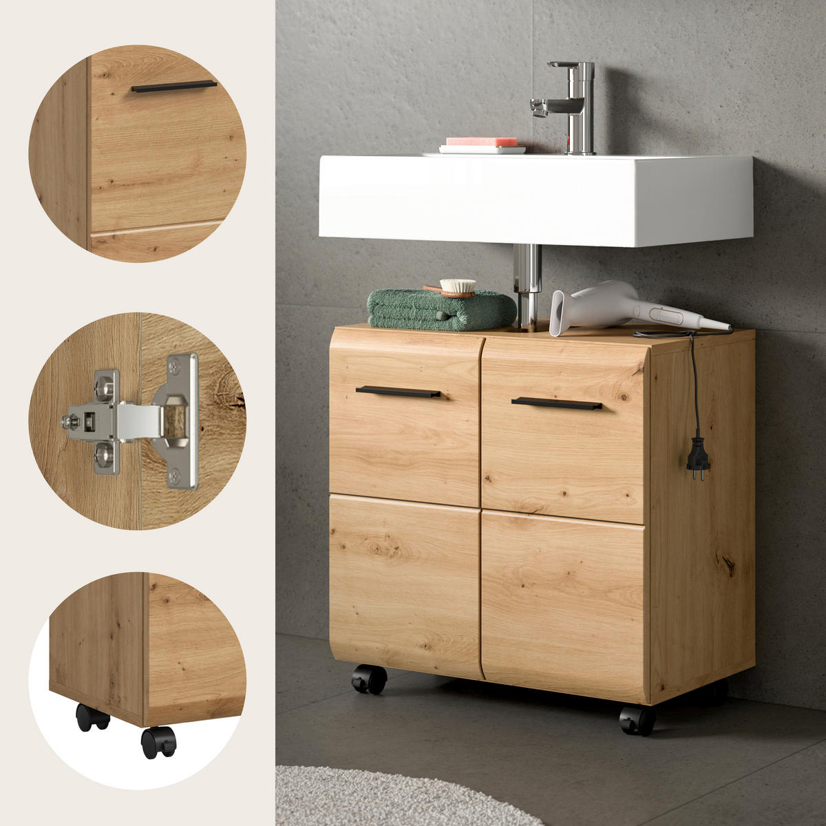WASCHBECKENUNTERSCHRANK 60/58/30 cm  - Schwarz/Eiche Artisan, Trend, Holzwerkstoff/Kunststoff (60/58/30cm) - MID.YOU