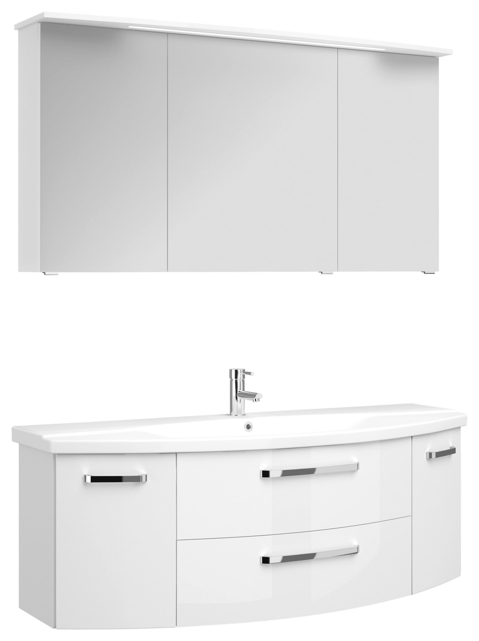 BADEZIMMER 3-teilig  in 144 cm  - Chromfarben/Weiß Hochglanz, MODERN, Glas/Keramik (144cm) - Sadena