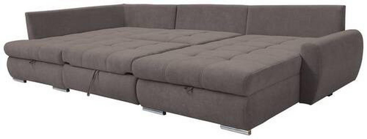 ECKSOFA Graubraun Velours  - Chromfarben/Graubraun, Design, Kunststoff/Textil (173/322/174cm) - Livetastic