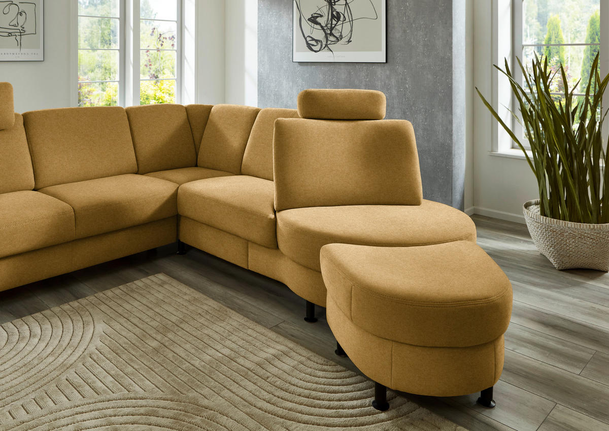 ECKSOFA Flachgewebe Currygelb  - Currygelb/Schwarz, Konventionell, Textil/Metall (248/252cm) - Beldomo Comfort