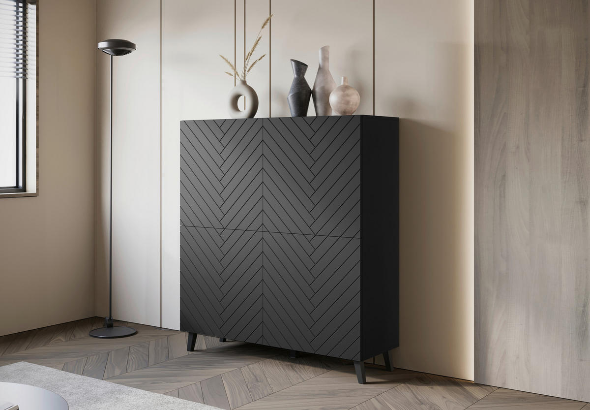 HIGHBOARD  in 120/132/39,1 cm  - Schwarz, Design, Holzwerkstoff/Kunststoff (120/132/39,1cm) - Livetastic