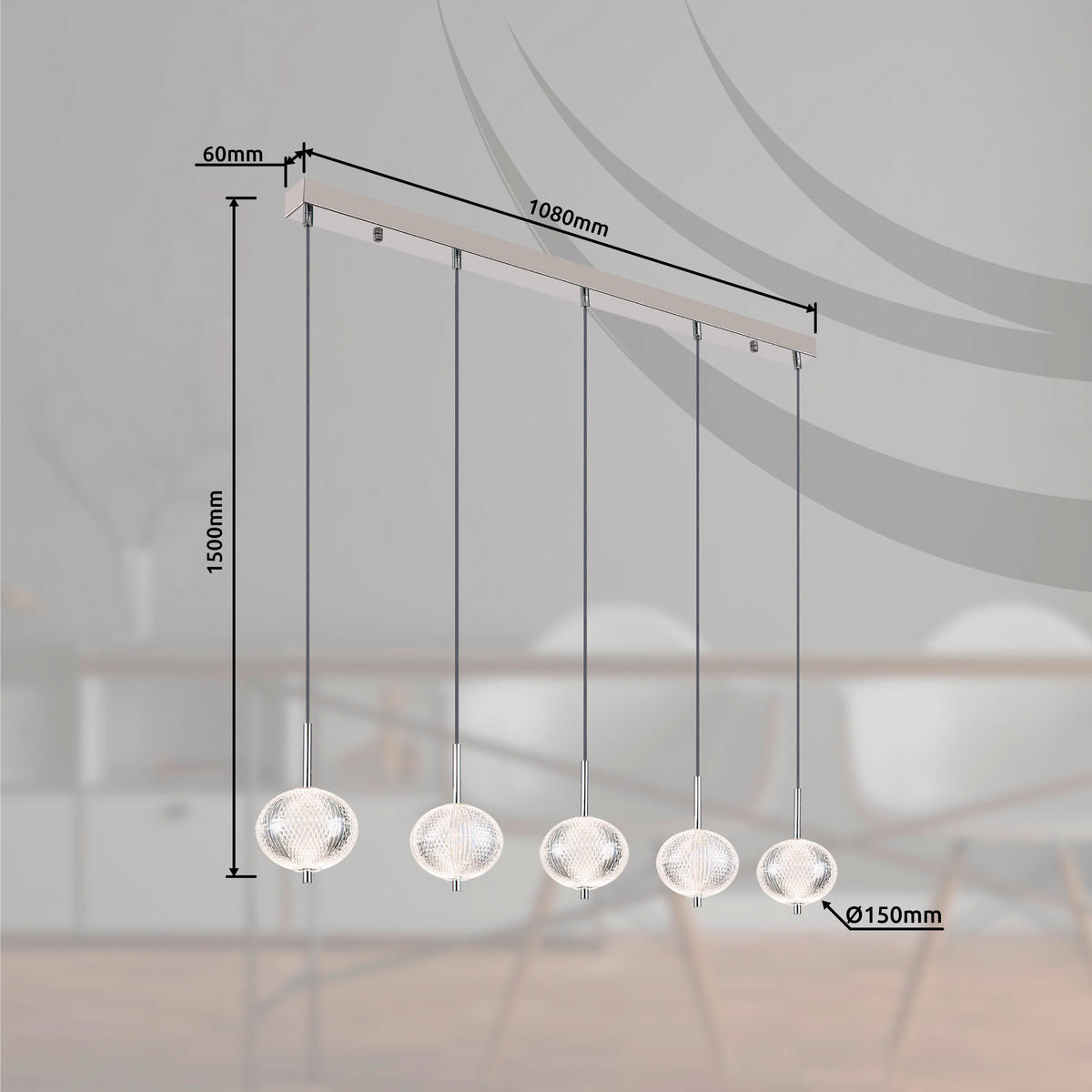LED-HÄNGELEUCHTE 118/15/150 cm   - Klar/Chromfarben, KONVENTIONELL, Kunststoff/Metall (118/15/150cm) - Globo