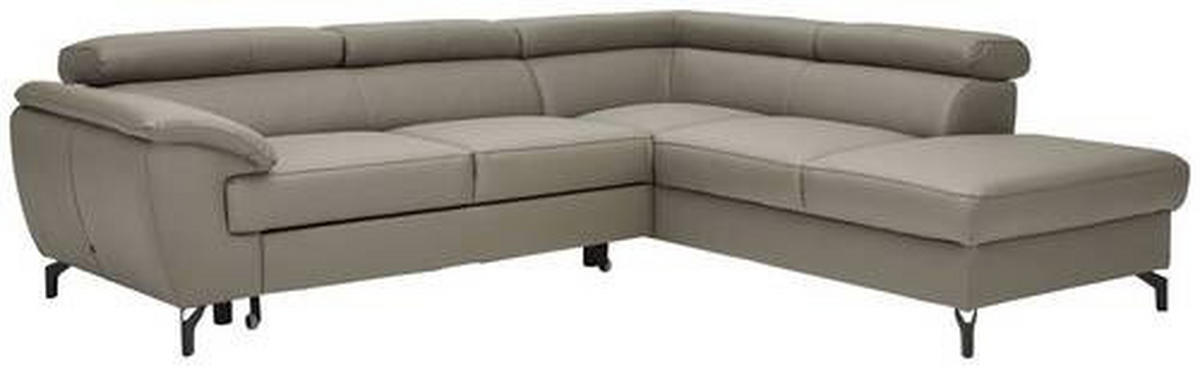 ECKSOFA in Echtleder Schlammfarben  - Schlammfarben/Schwarz, Design, Leder/Metall (256/220cm) - Celina Home