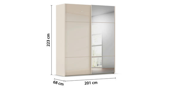 SCHWEBETÜRENSCHRANK in Champagner - Champagner, KONVENTIONELL, Glas/Holzwerkstoff (201/223/68cm) - Novel