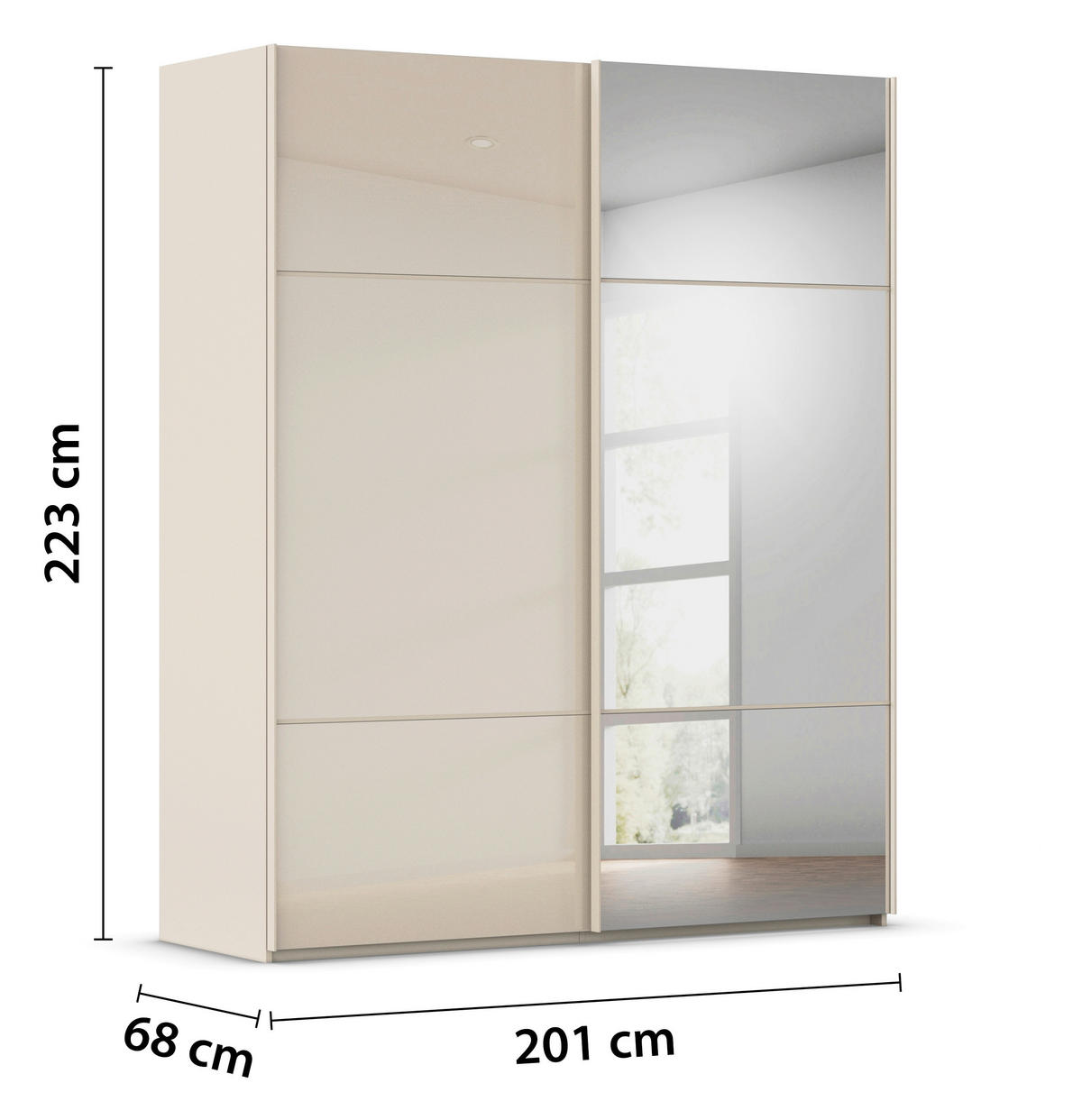 SCHWEBETÜRENSCHRANK 201/223/68 cm 2-türig Champagner  - Champagner, KONVENTIONELL, Glas/Holzwerkstoff (201/223/68cm) - Novel