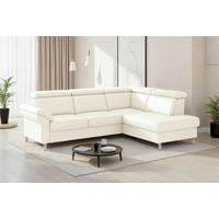 ECKSOFA ARNGAST E Weiß Echtleder Kopfteilverstellung  - Chromfarben/Weiß, Basics, Leder/Textil (245/194cm) - Sit & More
