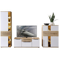 WOHNWAND  in Weiß, Buchefarben  330/215/45 cm  - Buchefarben/Schwarz, KONVENTIONELL, Glas/Holzwerkstoff (330/215/45cm) - Venda