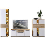 WOHNWAND  in Weiß, Buchefarben  330/215/45 cm  - Buchefarben/Schwarz, KONVENTIONELL, Glas/Holzwerkstoff (330/215/45cm) - Venda