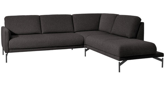 ECKSOFA in Flachgewebe, Struktur Graubraun  - Anthrazit/Graubraun, Design, Textil/Metall (254/230cm) - Ambiente