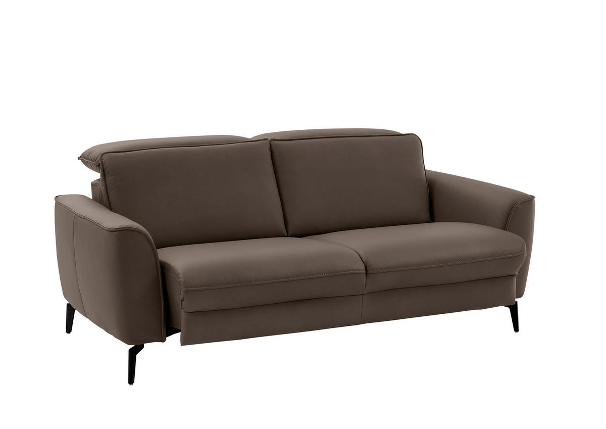 2,5-SITZER in Echtleder Dunkelbraun  - Dunkelbraun/Schwarz, Natur, Leder/Metall (194/81/110cm) - Valdera