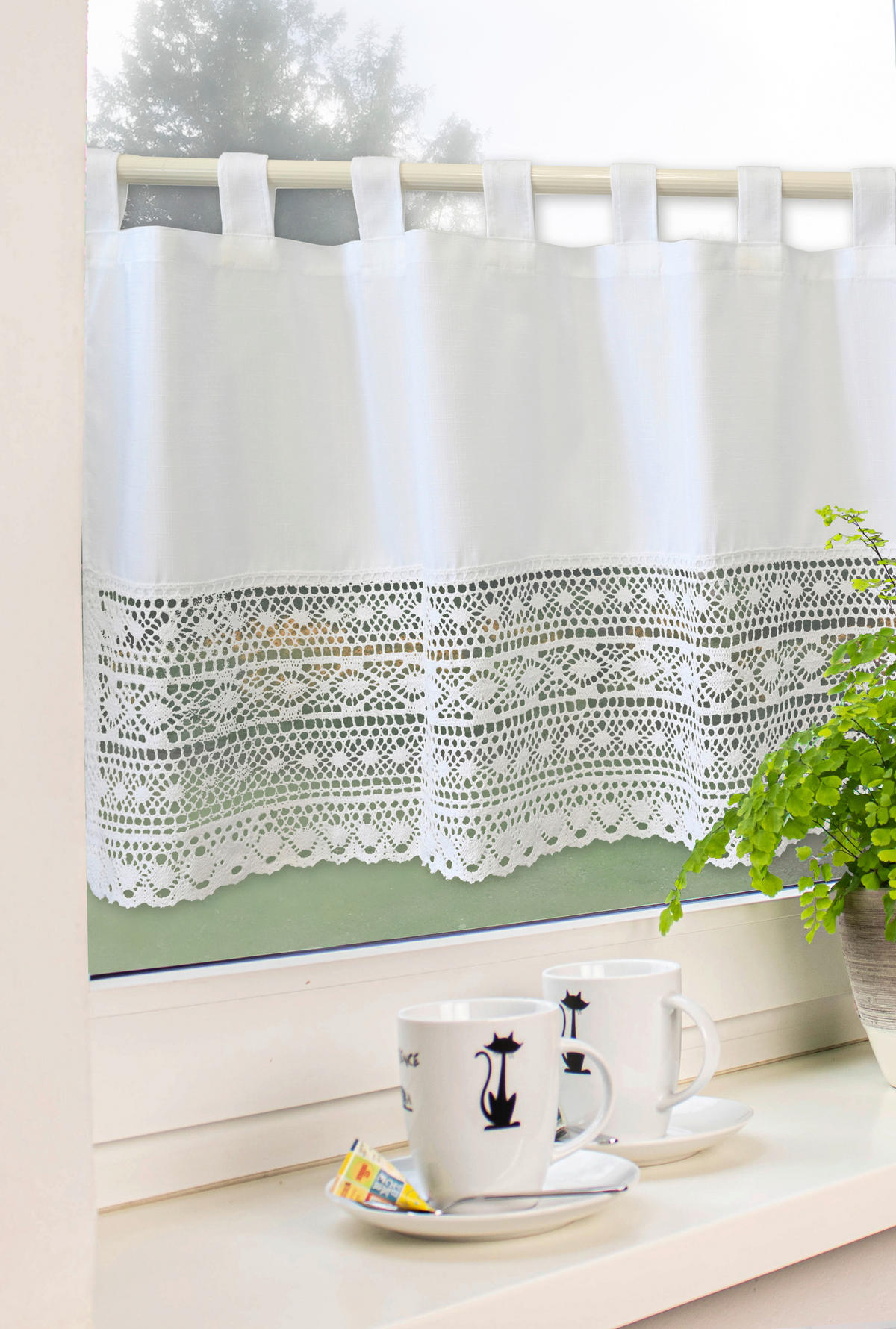 KURZGARDINE   140/48 cm   - Weiß, KONVENTIONELL, Textil (140/48cm)