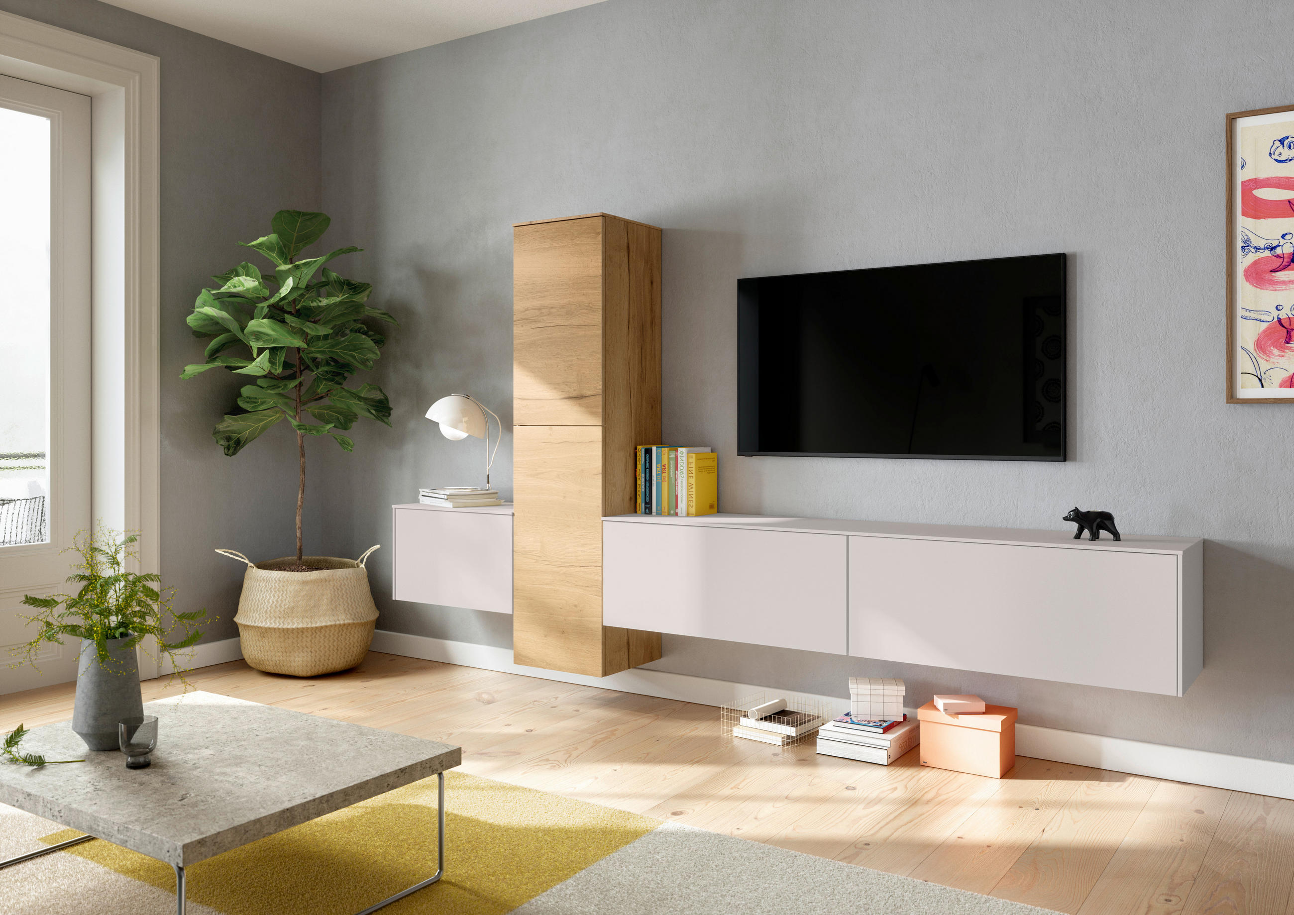 WOHNWAND  in Eichefarben, Hellgrau  282/160/37 cm  - Eichefarben/Hellgrau, Design, Holzwerkstoff (282/160/37cm) - Celina Home