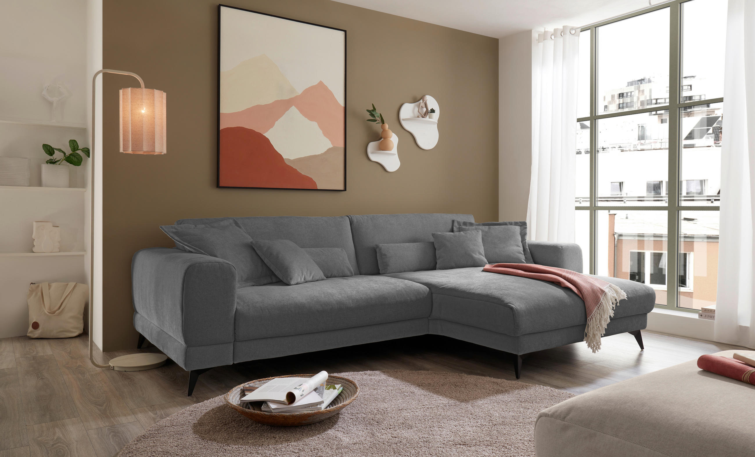 ECKSOFA Anthrazit Chenille - Anthrazit/Schwarz, KONVENTIONELL, Textil/Metall (292/194cm) - SetOne by Musterring