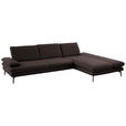 ECKSOFA in Echtleder Dunkelbraun  308/195 cm  - Dunkelbraun/Schwarz, Design, Leder/Metall (308/195cm) - Dieter Knoll
