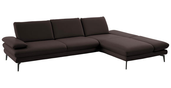 ECKSOFA in Echtleder Dunkelbraun  308/195 cm  - Dunkelbraun/Schwarz, Design, Leder/Metall (308/195cm) - Dieter Knoll