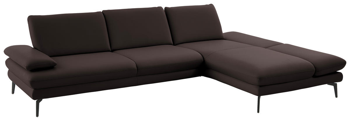 ECKSOFA in Echtleder Dunkelbraun  - Dunkelbraun/Schwarz, Design, Leder/Metall (308/195cm) - Dieter Knoll