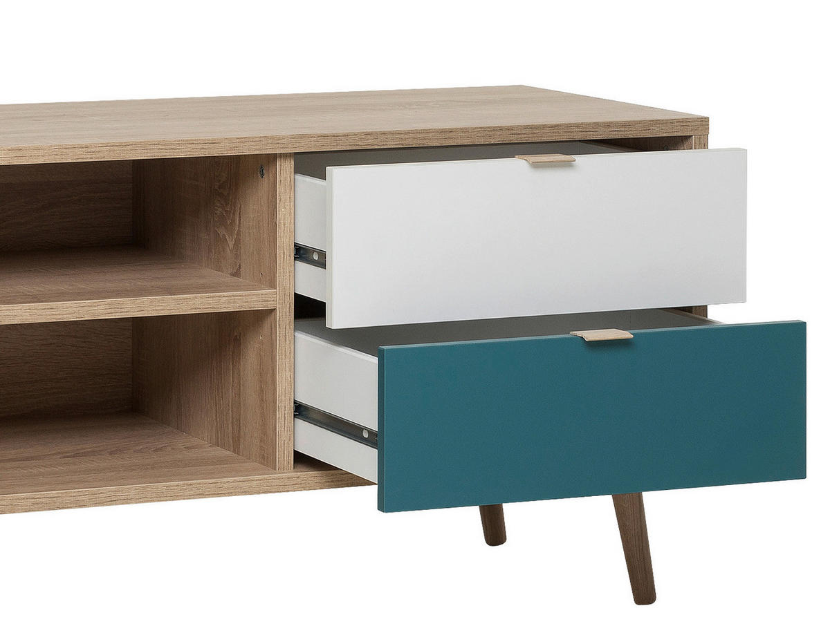 HI-FI STOČIĆ siva, bela, boja hrasta, petrolej plava  - siva/boja hrasta, Trendi, pločasti materijal (150/52/40cm) - Carryhome