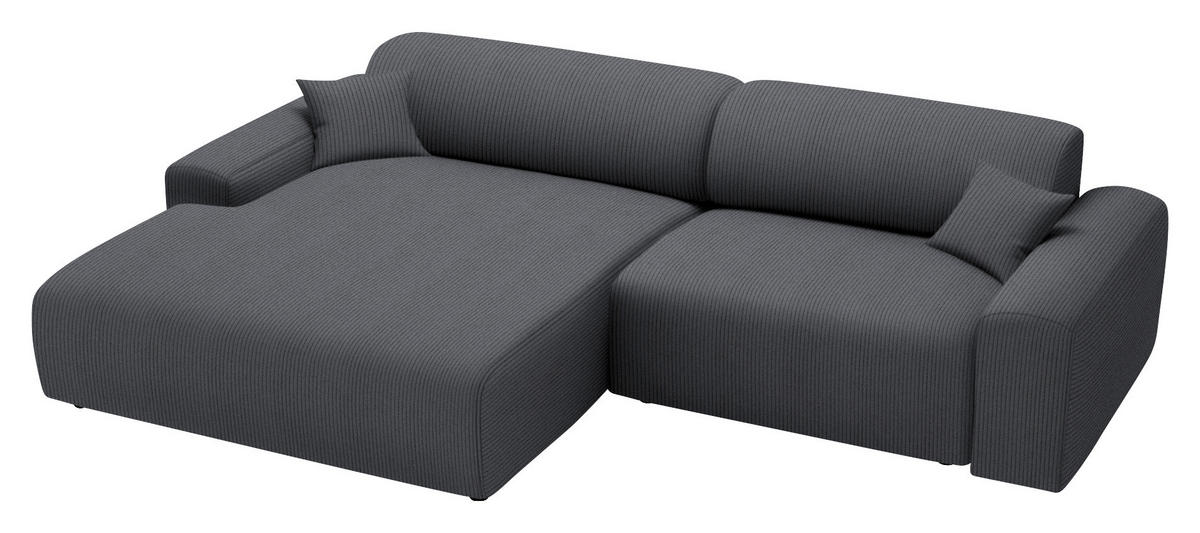 ECKSOFA in Velours, Feincord Dunkelgrau  178/292 cm  - Dunkelgrau/Schwarz, Design, Kunststoff/Textil (178/292cm) - home24