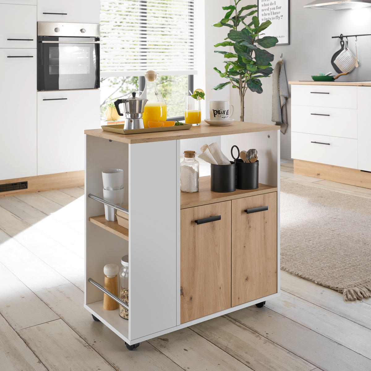 BARWAGEN in Weiß, Eiche Artisan  - Weiß/Eiche Artisan, Design, Holzwerkstoff/Kunststoff (75/79,5/40cm) - MID.YOU