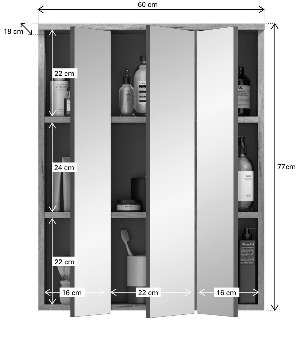 BADEZIMMER 4-teilig  in 97 cm  - Eichefarben/Schwarz, MODERN, Glas/Holzwerkstoff (97cm) - MID.YOU